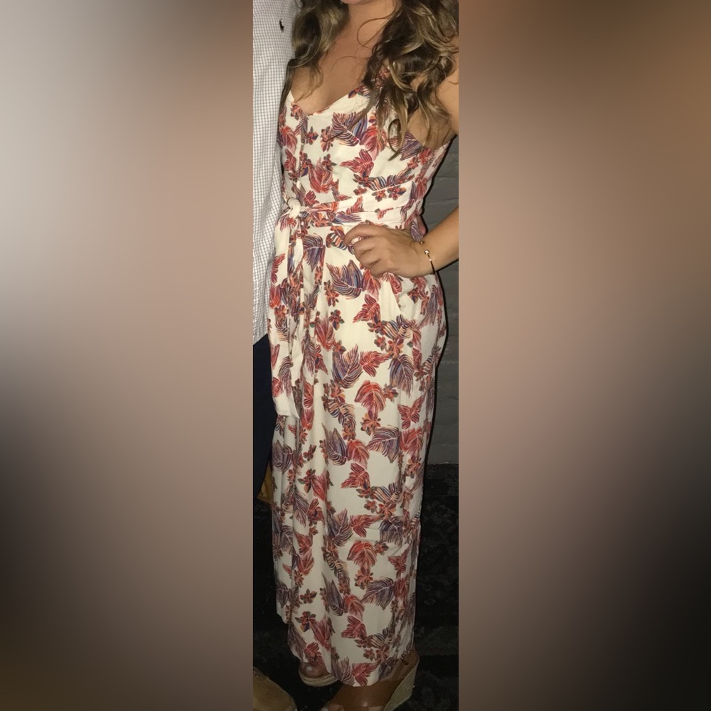 EUC Free People Jumpsuit Hot Tropics Cream Print, Size 6, Floral Jumpsuit